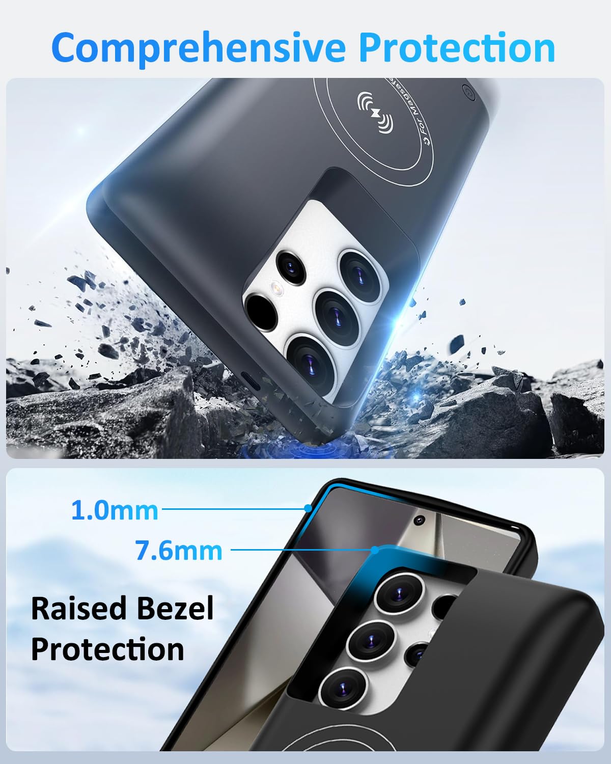 Custodia con Batteria per Samsung Galaxy S24 Ultra (6,8''), 15000mAh Cover Batteria Portatile di Ricarica Wireless Ricaricabile Magnetica Power Bank Caricabatterie con Tecnologia GAN