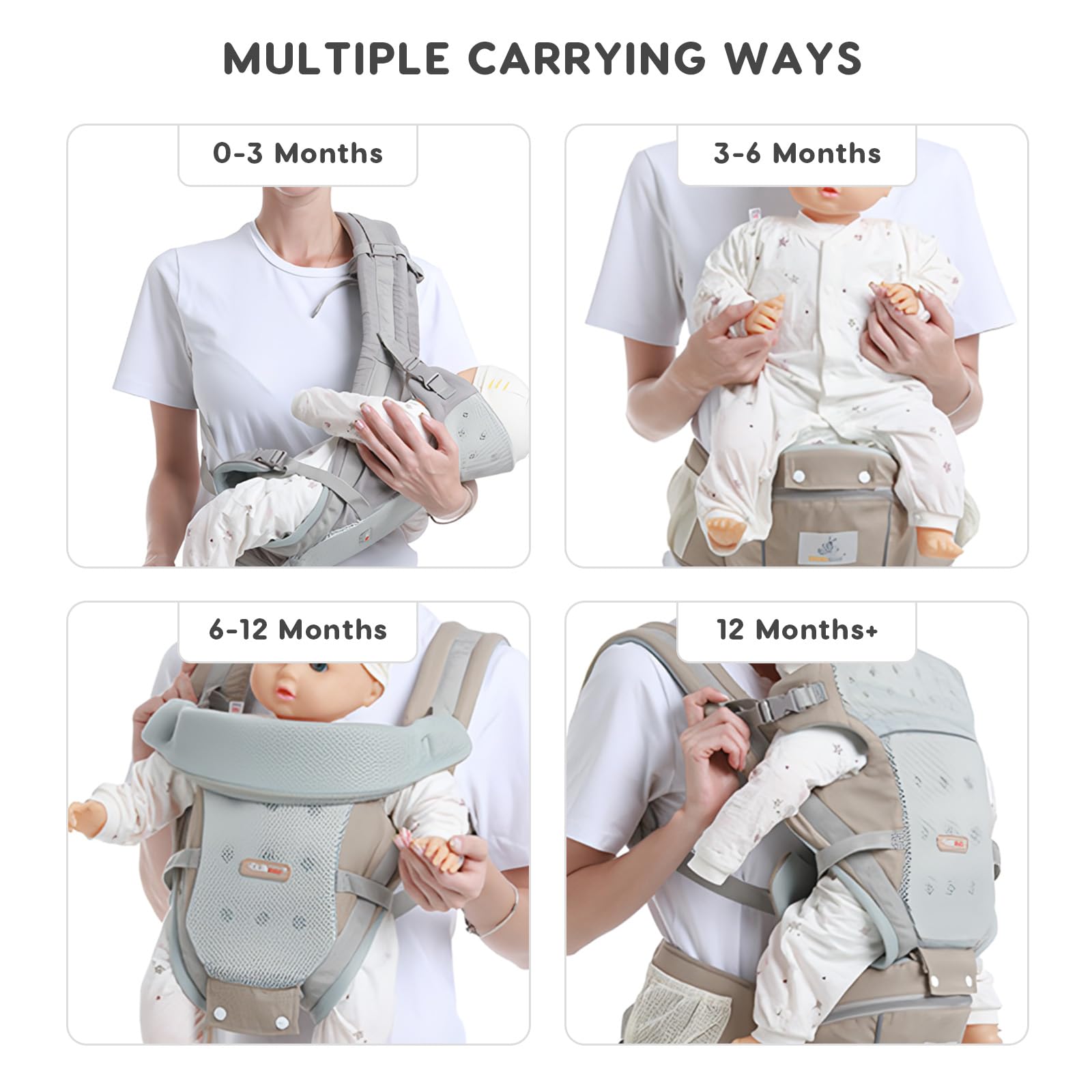 SONARIN Traspirante 3 in 1 Marsupio Neonati con Sedile,Portantina Ergonomico Multifunzionale Porta Bambino Fascia Porta Bebè Multi-Posizioni per Neonati Bambini 0-36 Mesi(Rosa)