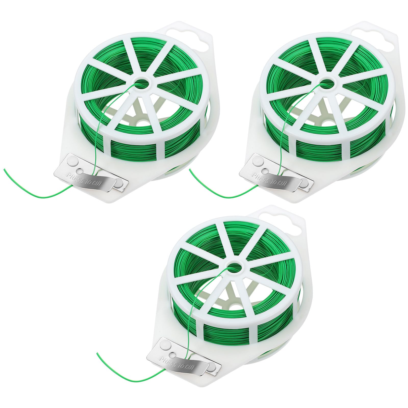 Operitacx 3 Pezzi di Filo Floreale Verde con taglierina: 200 Metri di Filo da Giardino Rivestito in plastica - Fascette riutilizzabili per Fissare Piante da Esterno, Piante da Giardino, pomodori e