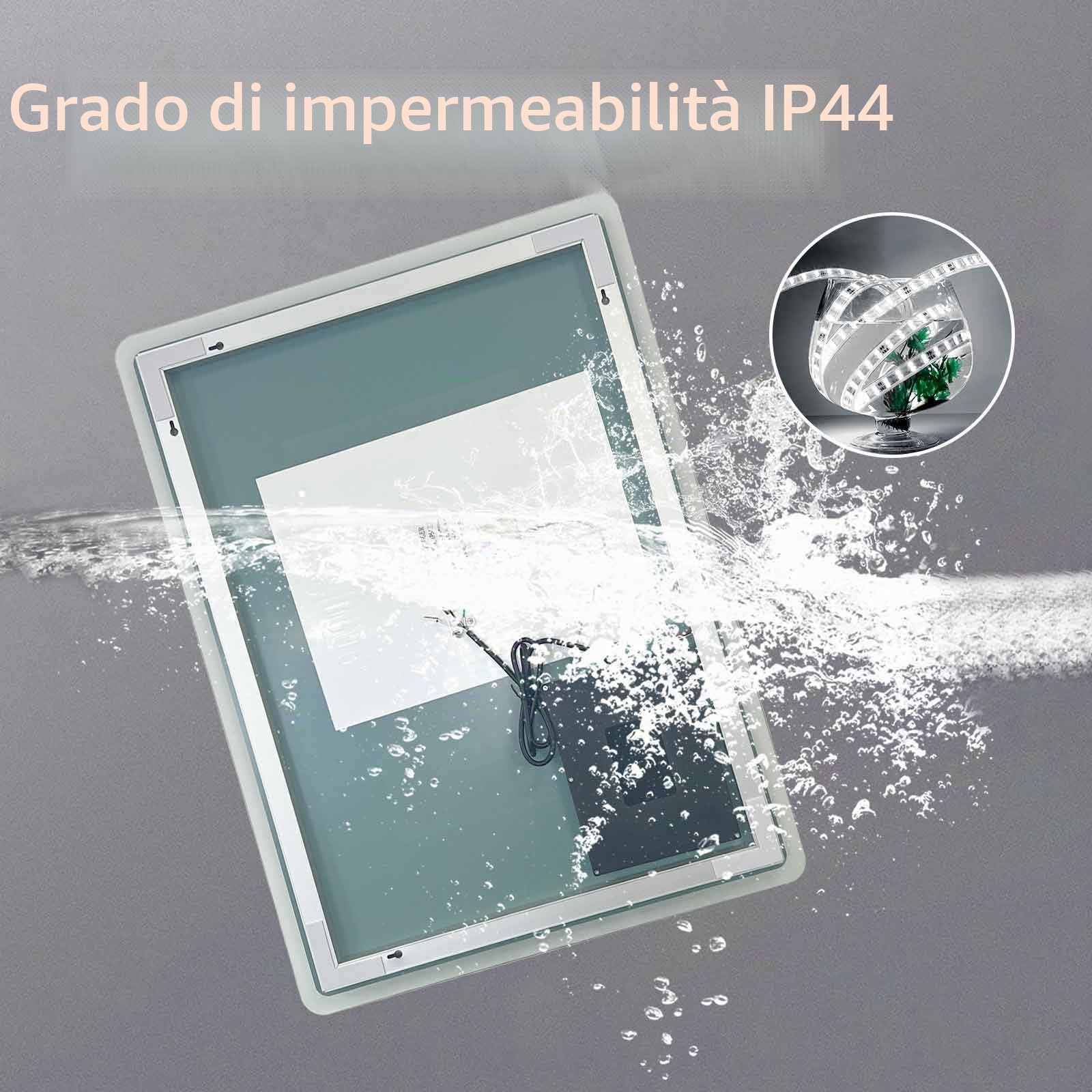SaniteModar Specchio Bagno LED 70x90 cm | Luminosità regolabile, luce tre colori, antiappannamento, IP44, installazione verticale/orizzontale.
