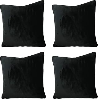SET OF 4 - Super Soft Velvet Luxury Cushion Covers 17X17" / 43X43 cm - 8 Amazing Colours (Black)
