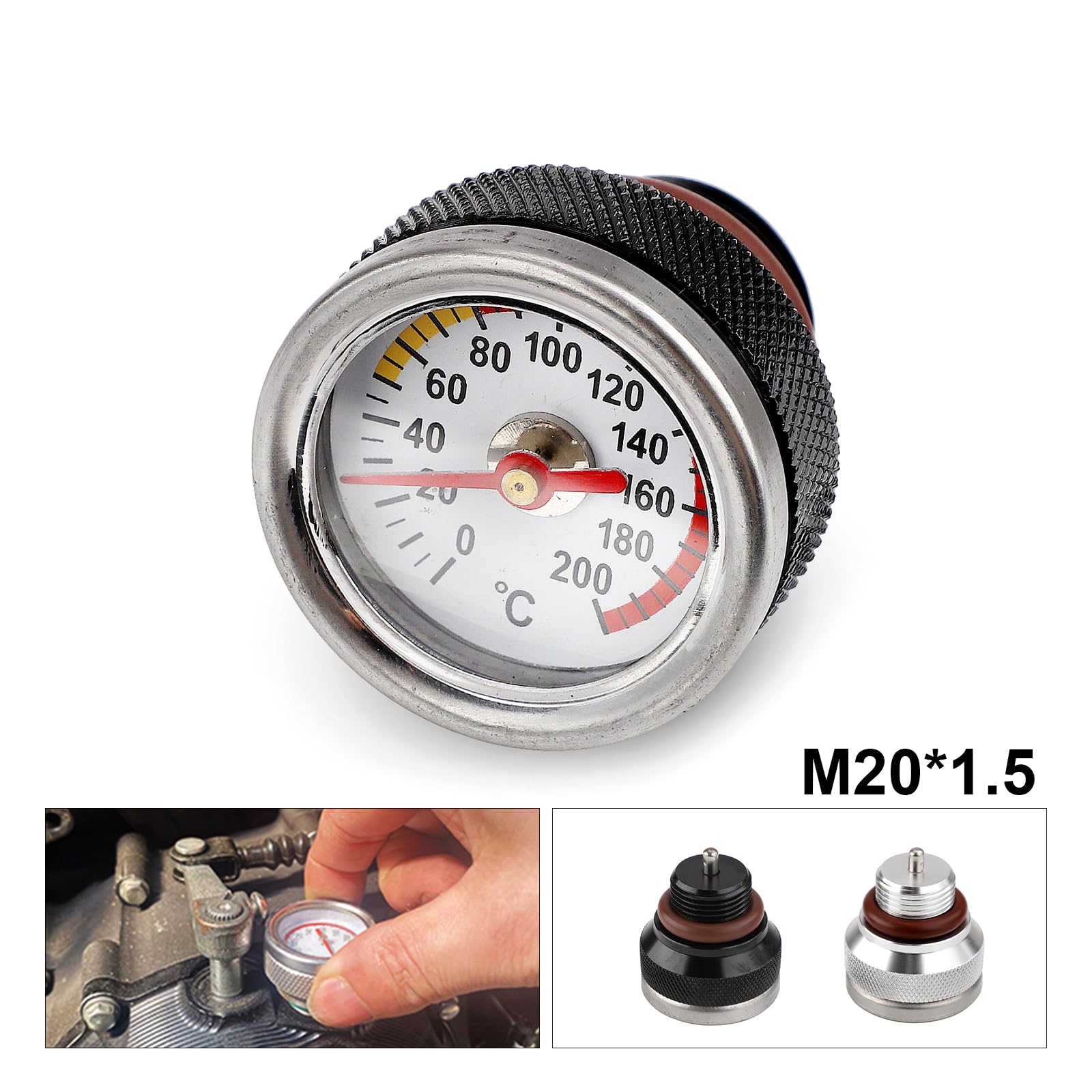 Jauge de température d'huile de moto, bouchons de remplissage M20 x 1,5 pour valves de moteur de 0 à 200 ℃
