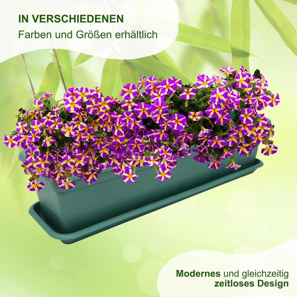 MePla - Balkonkasten Balcony 100 cm + Untersetzer - Grün - Blumenkübel - Pflanzentopf - Pflanzenkasten aus wetterfest UV-beständigem Kunststoff