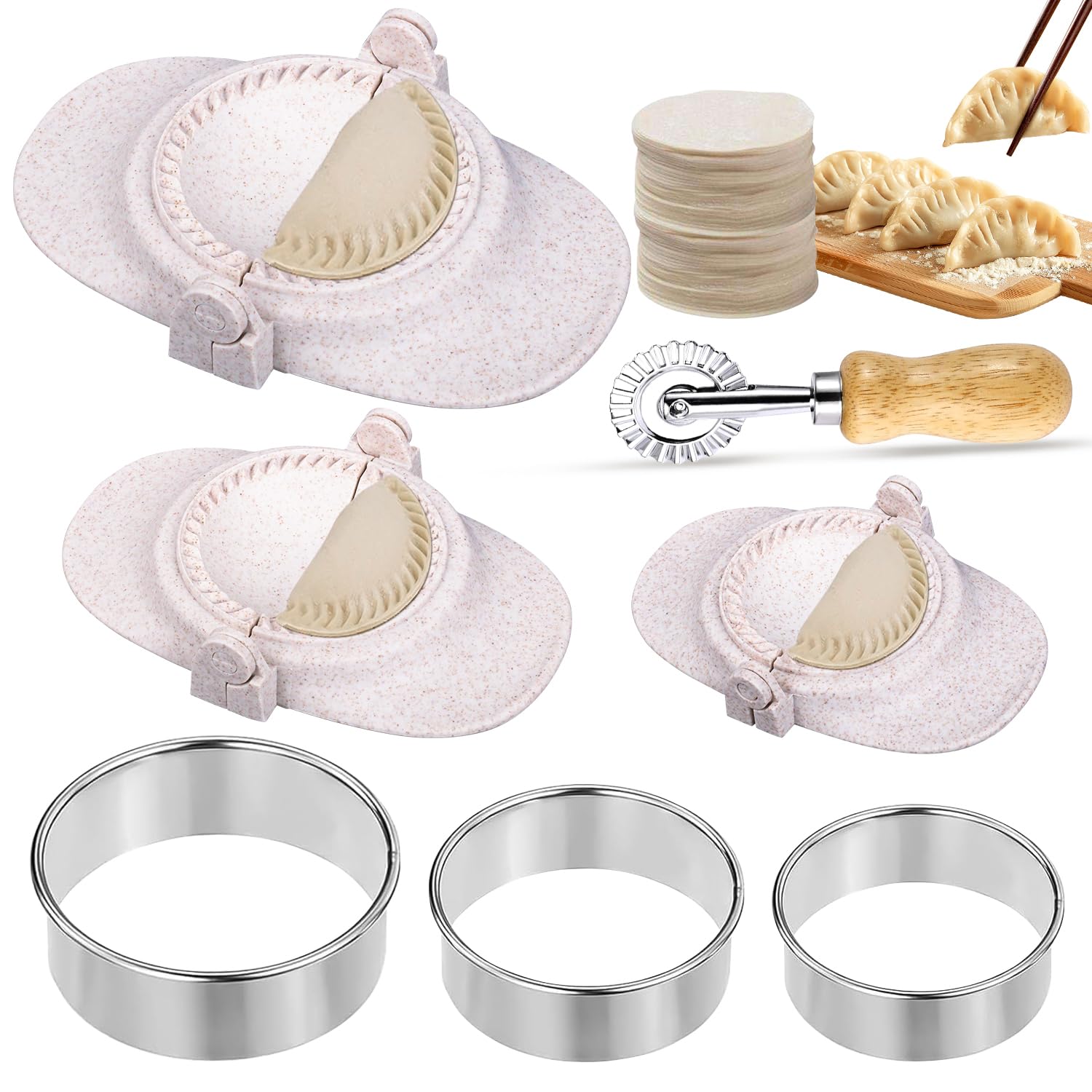 Set di 7 Pezzi Stampi per Gnocchi, Taglierine per Ravioli, Set Pressa per Empanada, Macchina per Pasta con Rotella Tagliapasta per Pot Stickers, Pierogi e Gyoza
