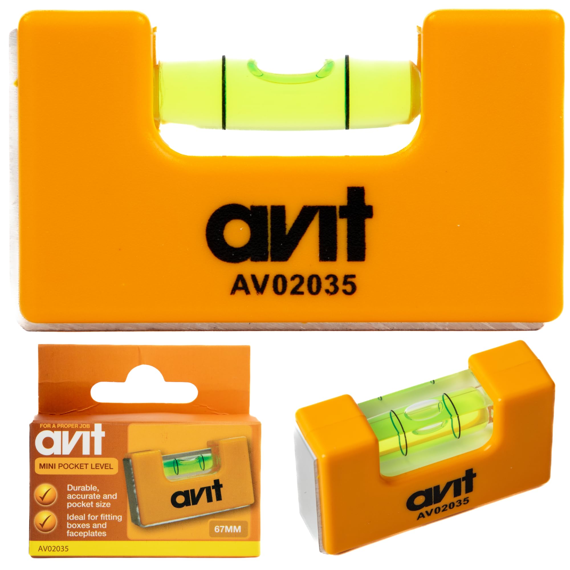 Avit Mini Pocket Spirit Level 67mm, Dual Magnetic Base and Side, 0.75mm/m Accuracy
