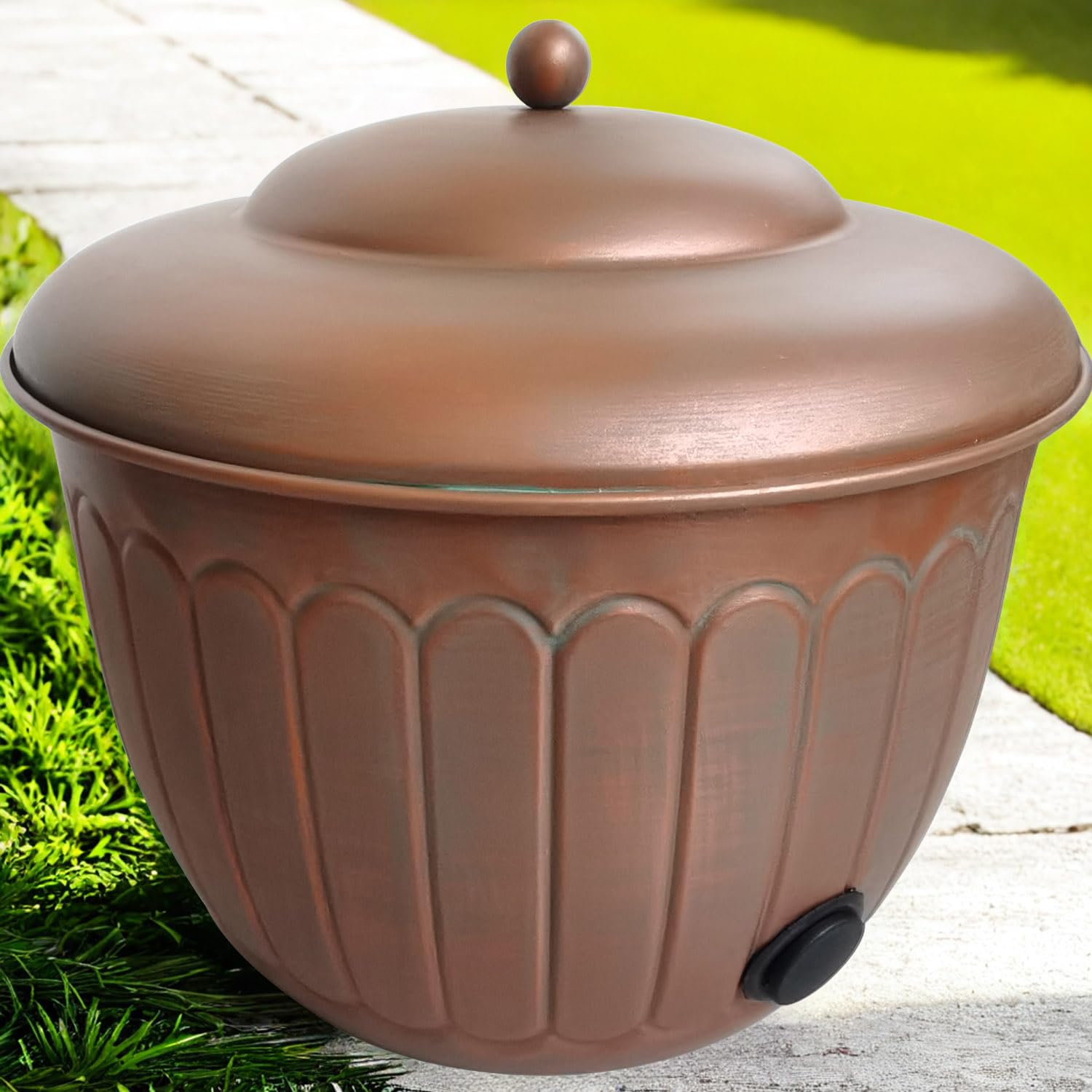 Soporte para manguera de agua de jardín, maceta de metal decorativa, maceta de almacenamiento de manguera de metal, organizador de almacenamiento de jardín, cubo portátil para patio, detalles de cobre