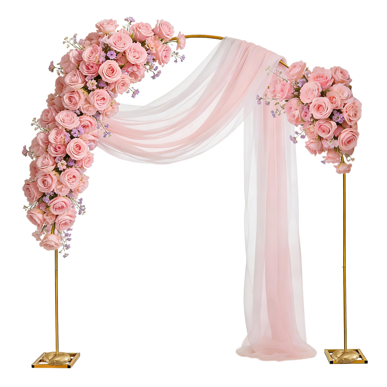 Arco per Matrimonio in Metallo Dorato 2,4 x 2,8 m con 2 Sacchi d'Acqua Zavorrati, Arco Palloncini Rotondo Decorativo per Nozze, Compleanni, Baby Shower e Set Fotografico