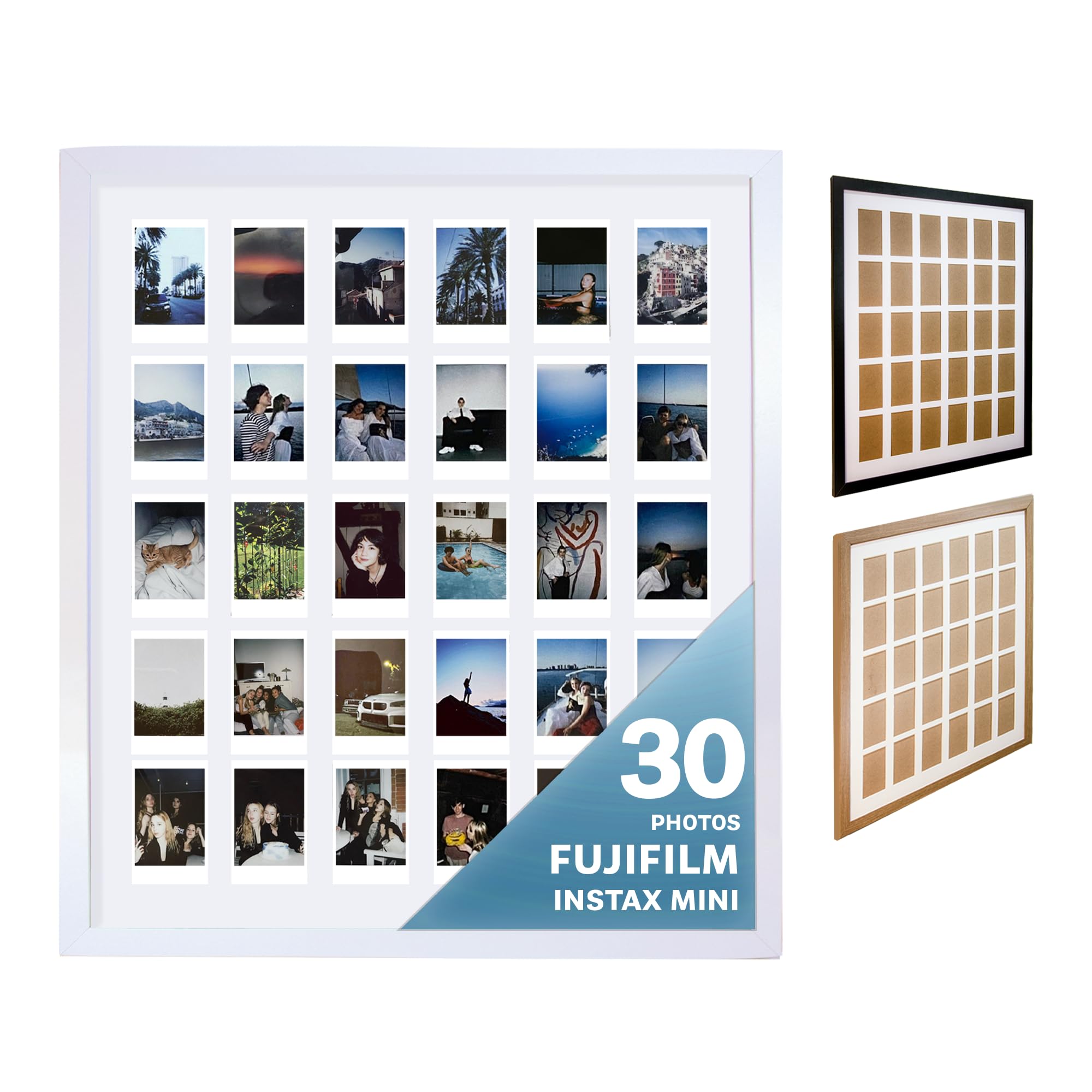 Multi Picture Frame Collage Wall Decor - Compatible with Fujifilm Instax Mini Film - Picture Frame For Wall - Not Compatible with Polaroid 600 size (White, 30 Openings)