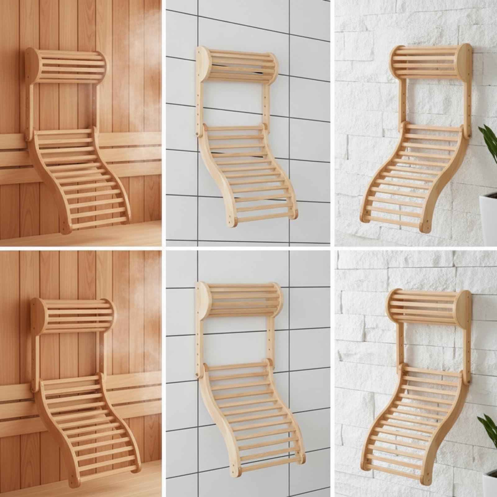 Baoblaze Schienale Ergonomico con Poggiatesta Pieghevole Schienale Ergonomico Regolabile Poggiatesta in Legno per Sauna, Spa