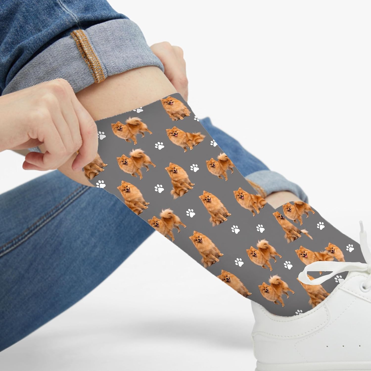 Funny Pomeranian Crew Socks,Cute Dog Athletic Running Socks