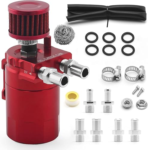 Miniatura 1 de muge racing Kit de tanque universal de aceite con filtro de respiradero con línea de combustible de 38 pulgadas, aluminio, rojo, 13.5 fl oz