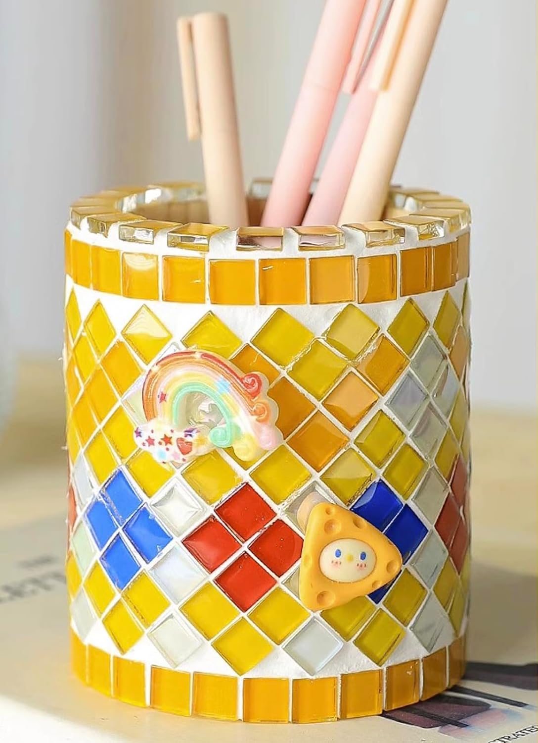 Mosaic Pen Holder DIY Kit, DIY Mosaic Arts and Crafts Kit for Kids & Adults, Birthday Gift for Boys Girls Mother's Day, Home Decor 8 * 10cm (Round 4)