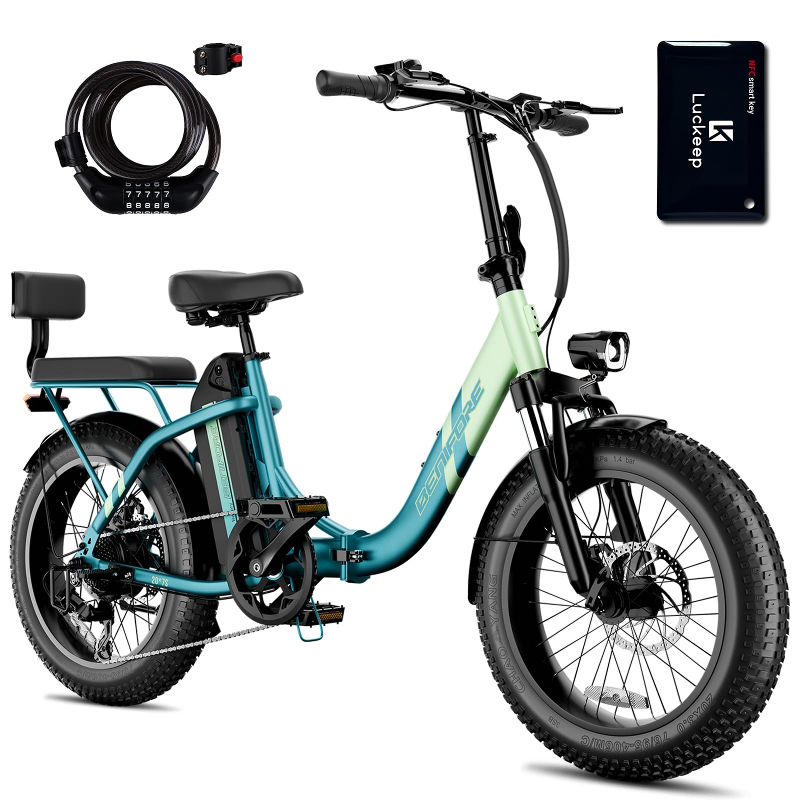 C23 2 Seater Electric Bike for Adults,750W Peak Motor 28 MPH, 720WH Removable Battery 65Miles Step-Thru Folding Ebikes,20" Fat Tire Ebikes for Adults with NFC, Commute E-Bike for Women/Men