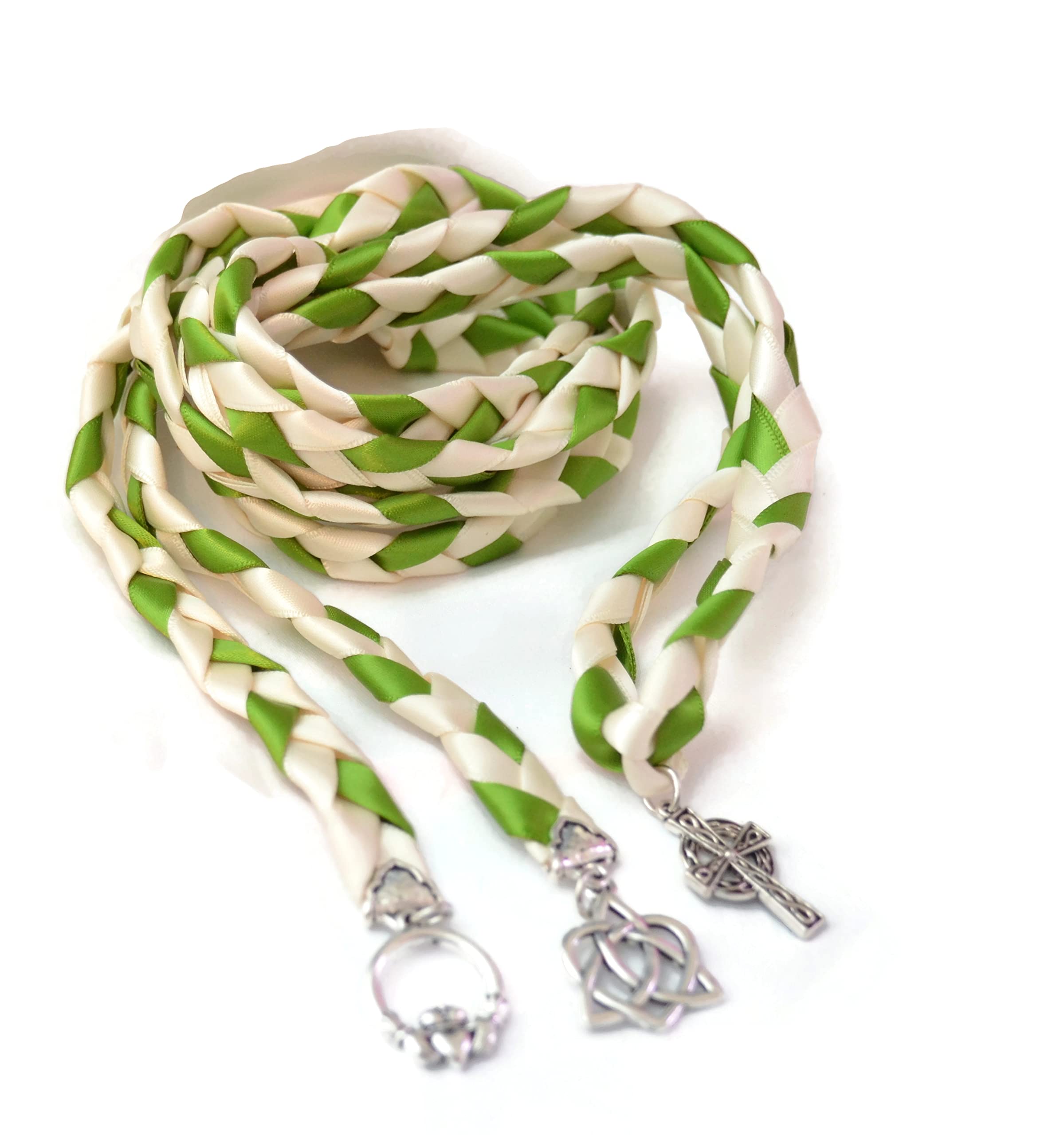 Divinity Braid Celtic 3 Charm Clover Green Theme Wedding Handfasting Cord V4~ Handfasting Ceremony Celtic Handfasting ~ Claddagh ~ Heart Knot ~ Wedding Ceremony