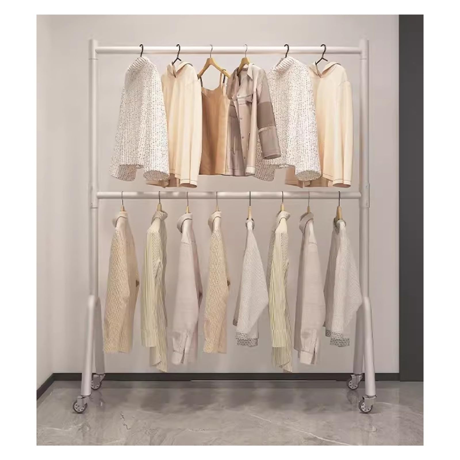 YNBSHGAA Clothes Rail Garment Rack Heavy Duty Clothes Garment Rack, Freestanding Double Rod Clothing Hanger Stand With Storage Display Shelf For Hanging Clothes Boutique Store,White-150x160cm