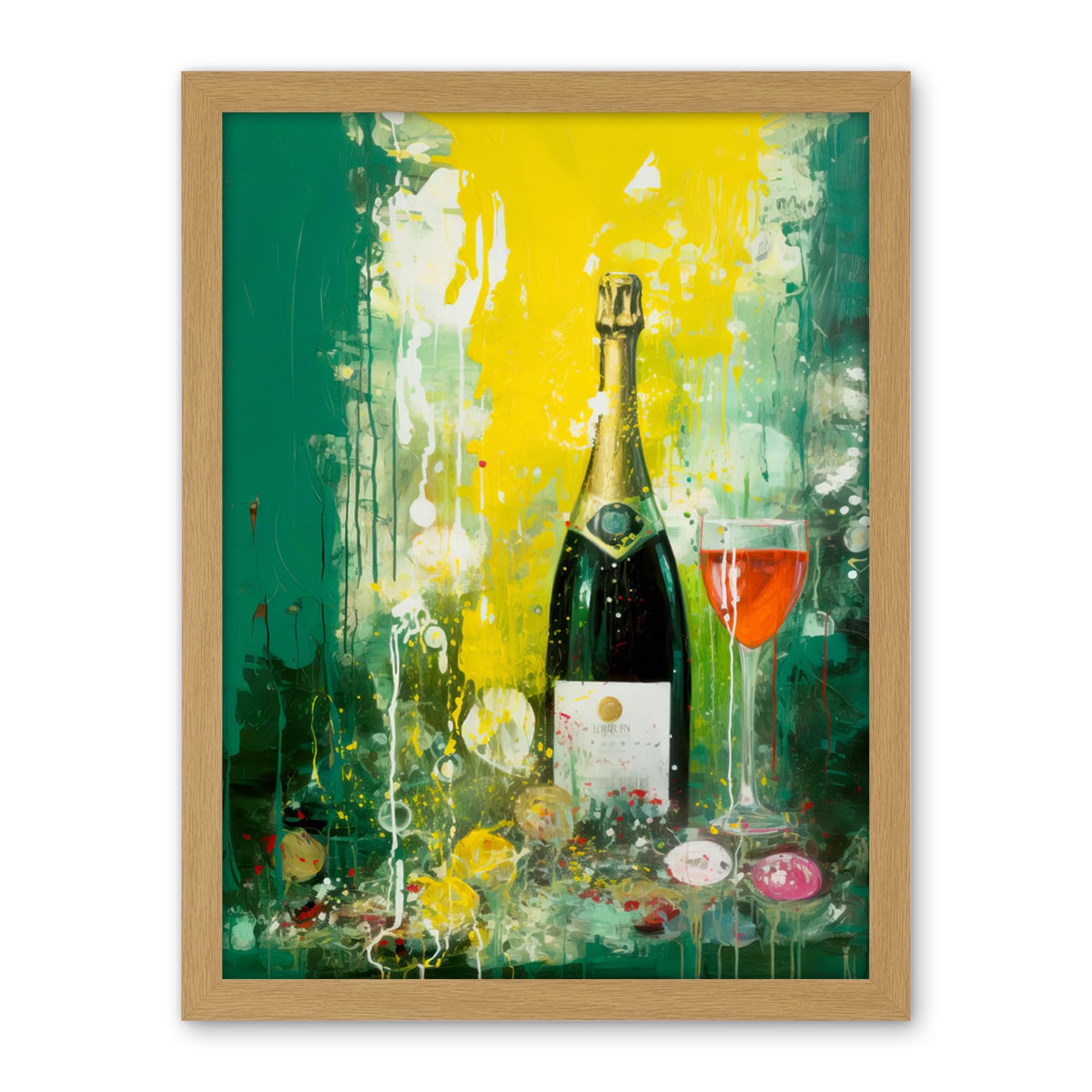 Artery8 Bubbly Pink Champagne Sparkling Wine Celebration Artwork Framed Wall Art Print 18X24 Inch