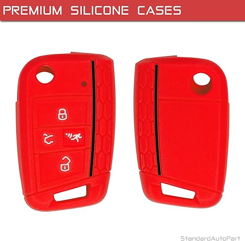 Miniatura 4 de StandardAutoPart Funda de silicona para llave inteligente remota de proximidad de 4 botones compatible con Volkswagen Golf Jetta GTI (rojo)