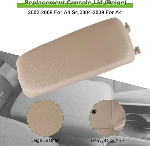 Miniatura 2 de SCITOO Cubierta de piel para consola central con reposabrazos, color beige, con base de repuesto para Audi A4 A6 S4 2000-2008