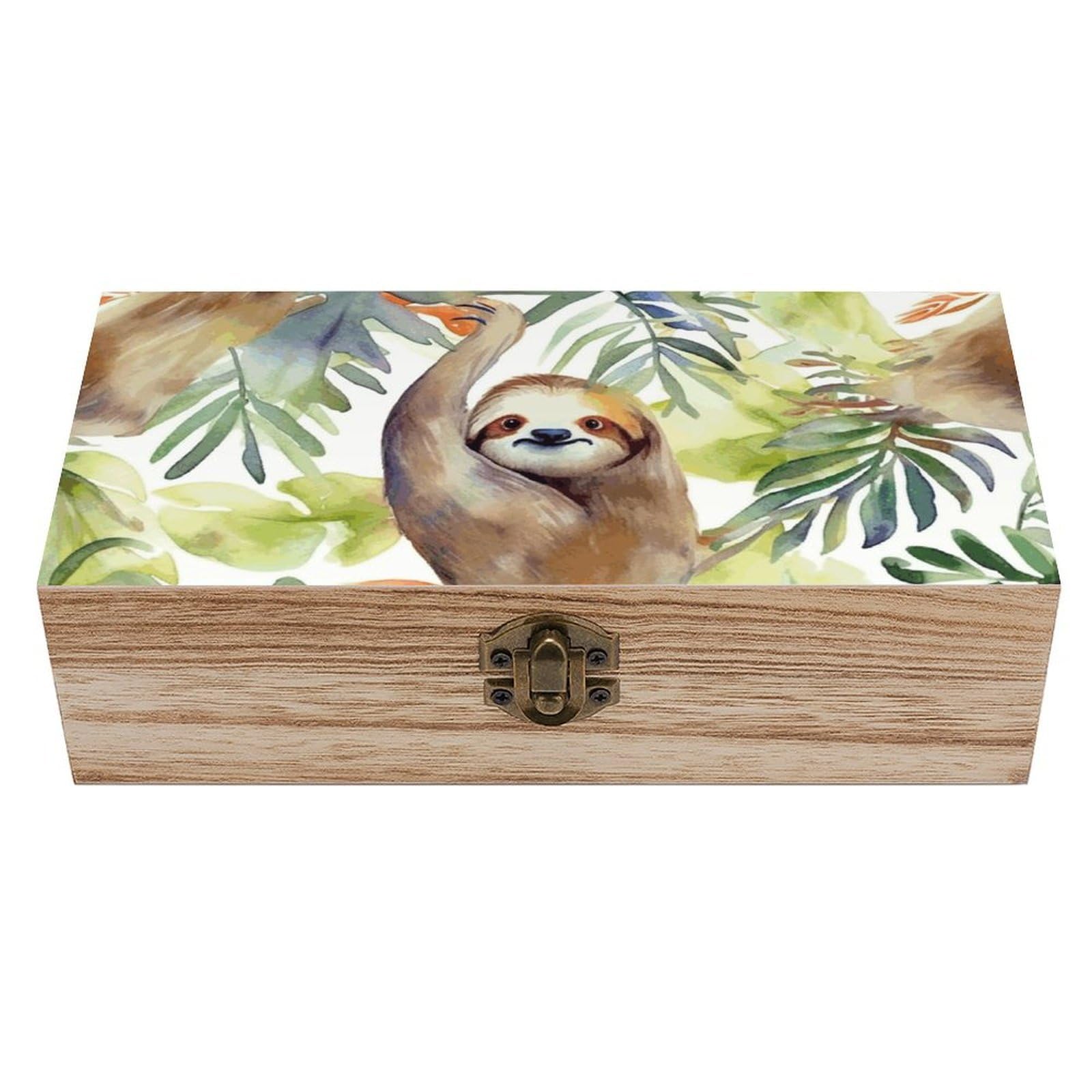Oudrspo Watercolor Sloth Wooden Keepsake Box Decorative Memory Storage Box with Hinged Lid Small Jewelry Keepsake Boxes for Storing Gift Pictures Letters Time Capsule