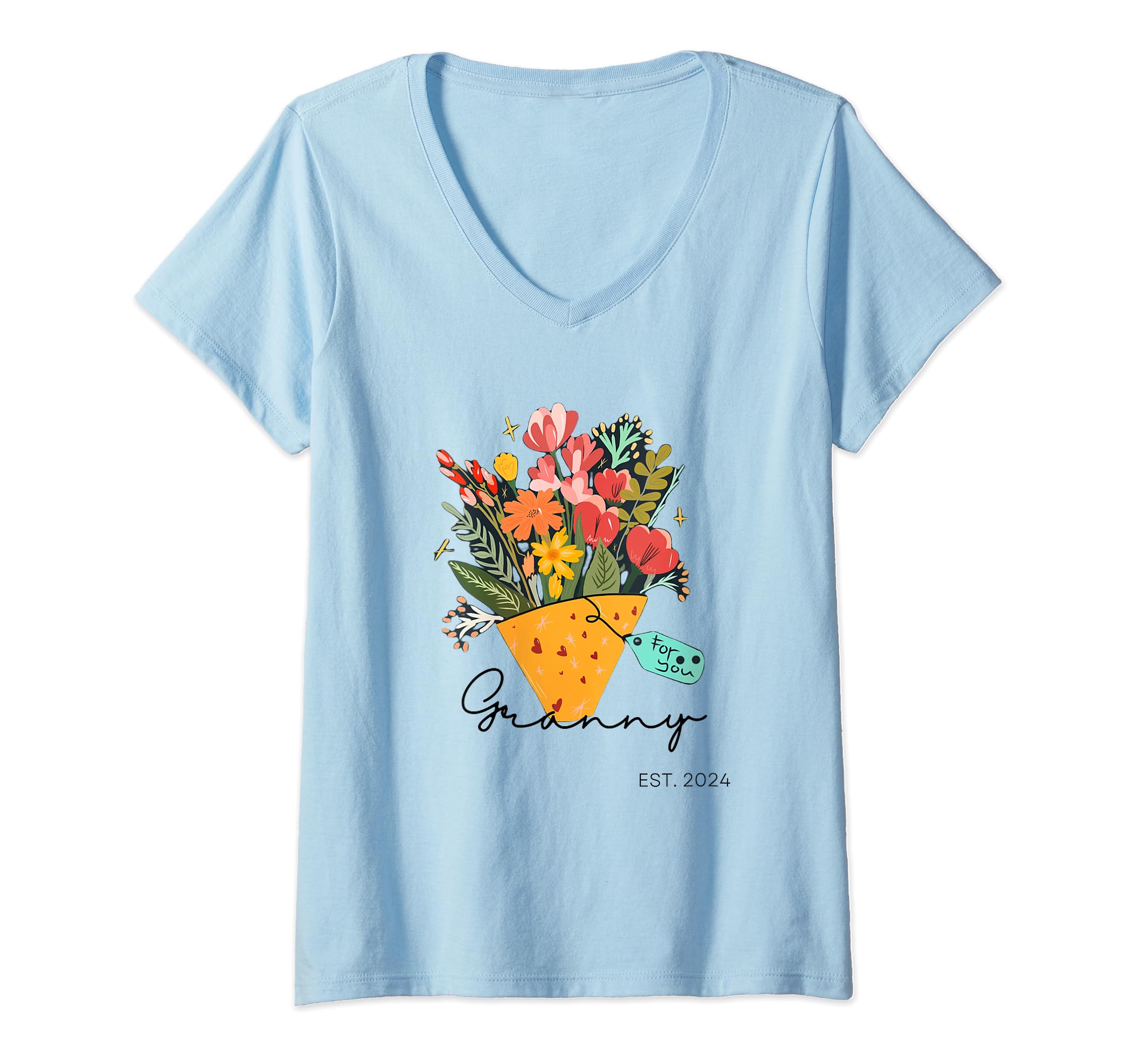 Womens GRANNY: Granny Reveal, Cute New Memow, Granny Gifts, Floral V-Neck T-Shirt
