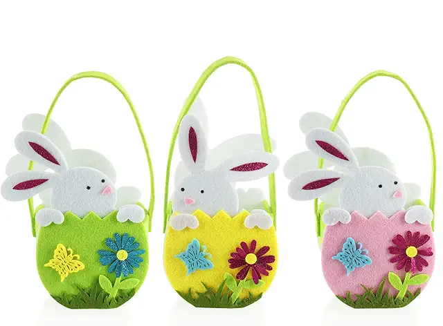 Cestino Pasquale in Feltro con Coniglietto - 3 Borsette Regalo Decorazioni