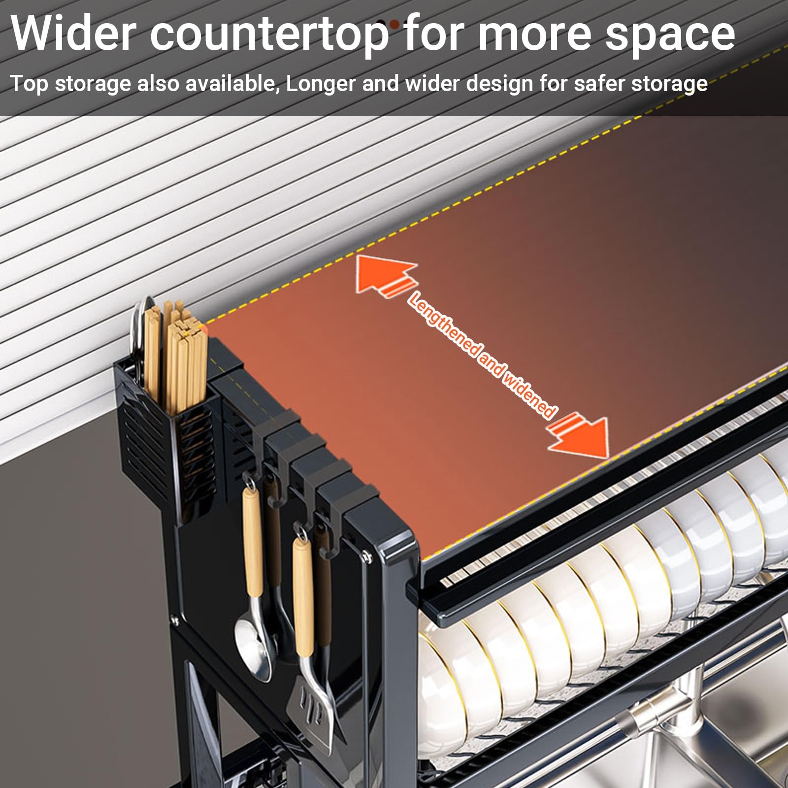 Escurridor de platos multifuncional de acero inoxidable para encimera, para platos, vasos, cuencos y cubiertos
