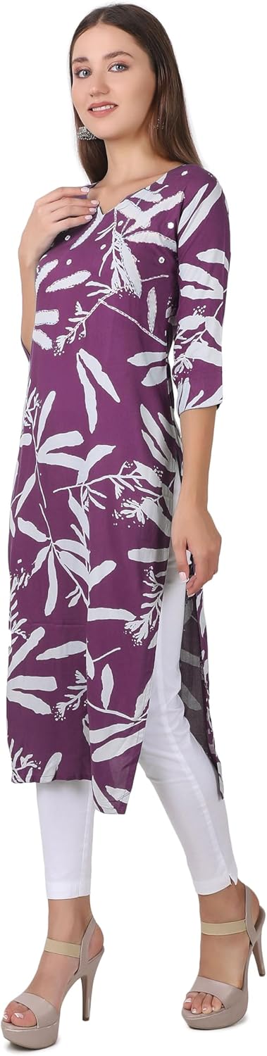 ladyline Women's Casual Rayon Printed Tunic Handwork Mirror Kantha work Kurta Kurti Top - Image 3