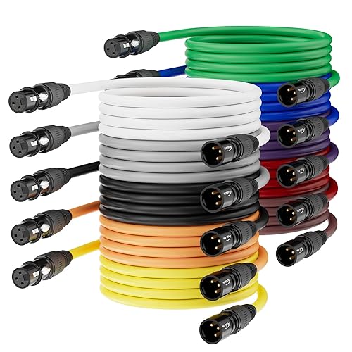 Cables XLR, cable de micrófono de 3 pies, paquete de 10 unidades, XLR macho a hembra chapado en oro de 3 pines, cable de 10 colores, cable de