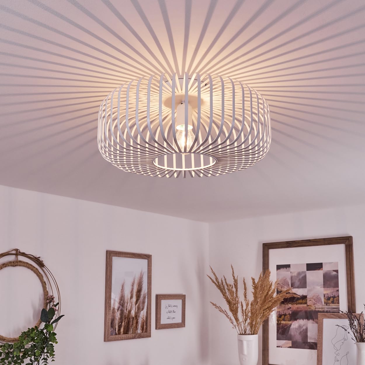 Hofstein White Wemude Ceiling Light, Round Metal Ceiling Lamp In Retro Light With Lattice Effect, Ø 40 Cm, 1-Flame, E27 Socket, Bulbs Not Included