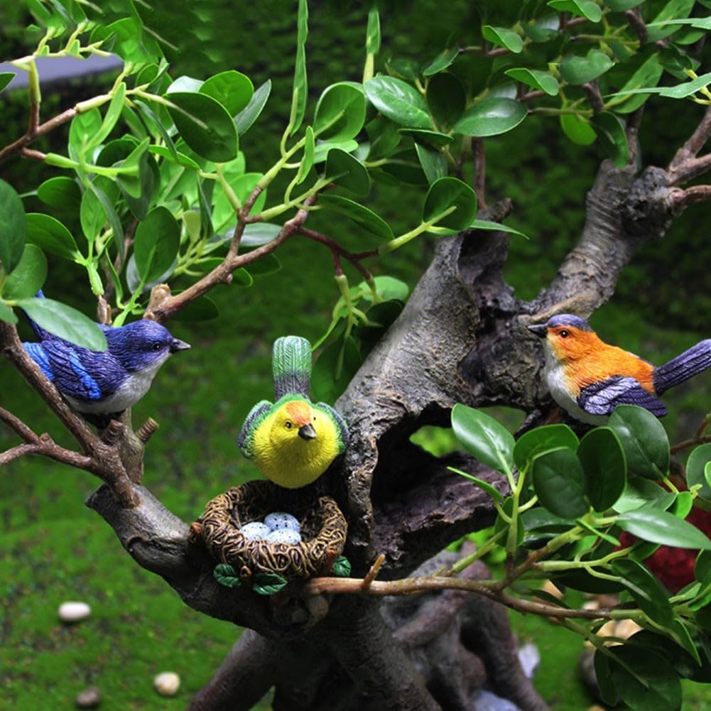 Piccole sculture in resina di uccelli per giardini in miniatura creativi e per la decorazione di nidi (C)