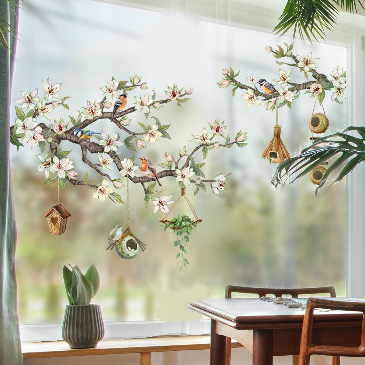 Branche de fleur blanche autocollants fenêtre pour intérieur poétique
