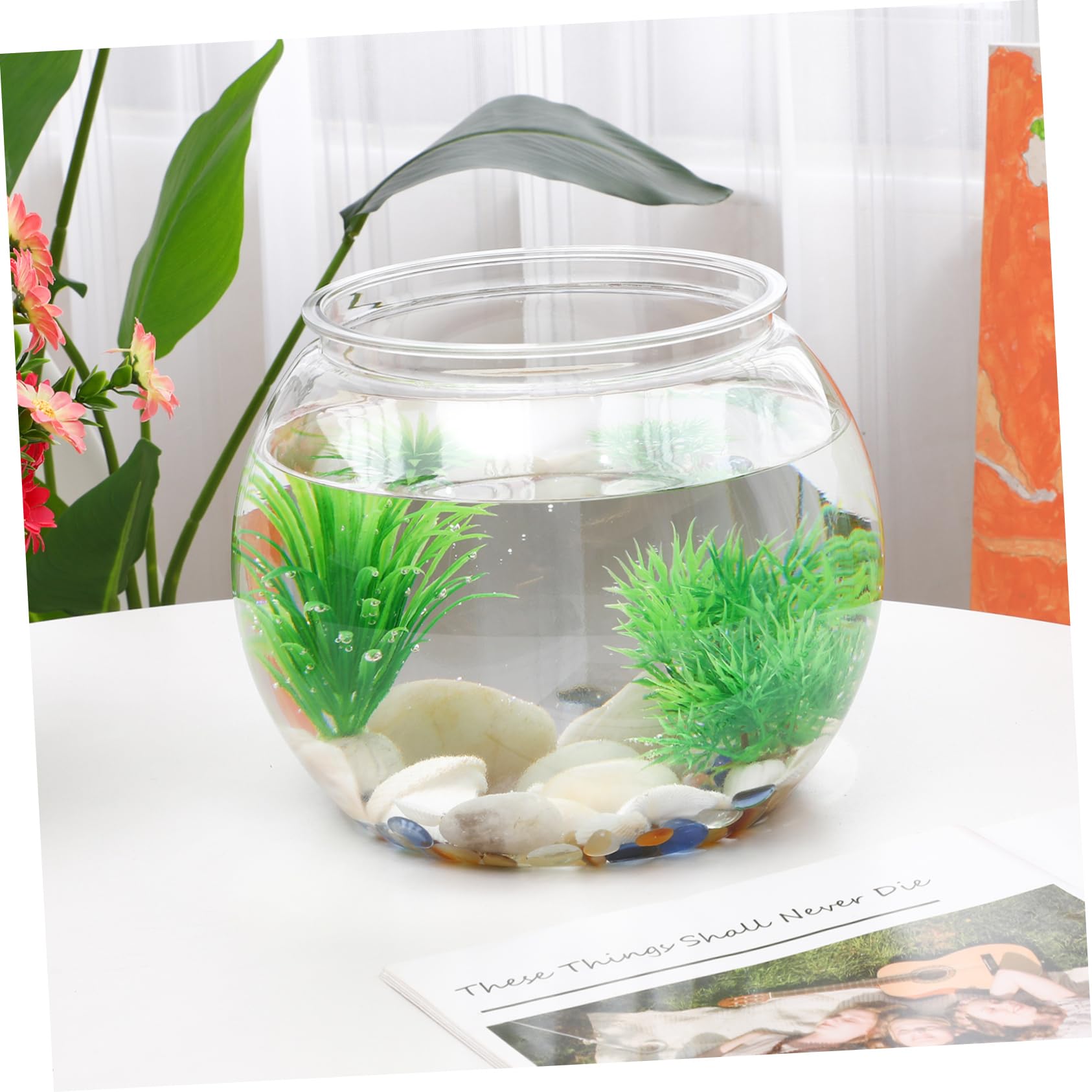 Pecera Plástica Transparente Redonda para Escritorio Acuario Pequeño Durable de Pet Decoración para Oficina y Resistente a para Peces Betta y Tortugas