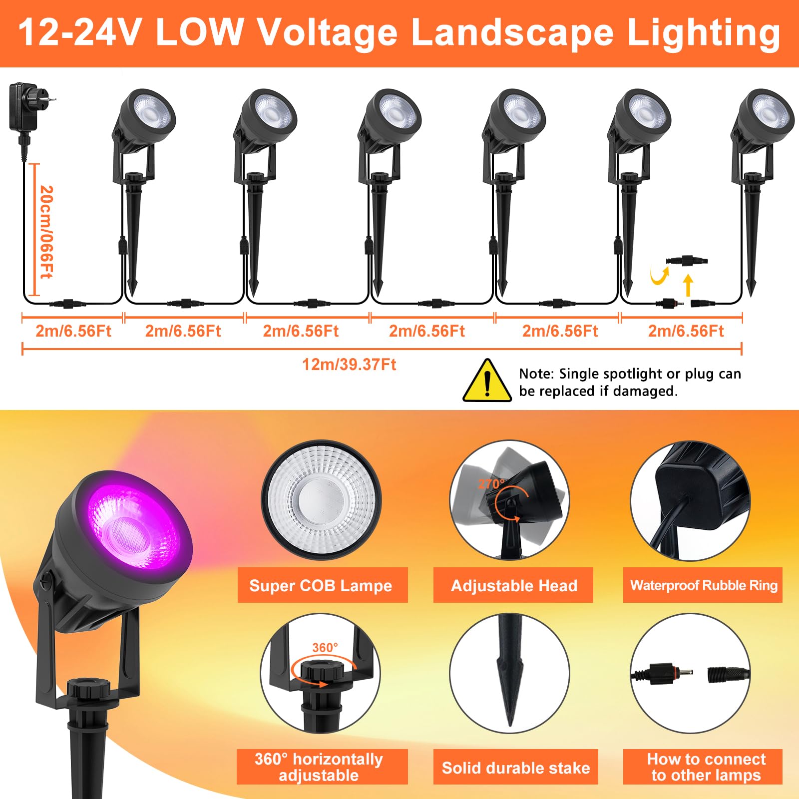 T-SUNUS Gartenstrahler LED RGB, 6er Gartenbeleuchtung RGB 12V mit Fernbedienung, IP65 Wasserdicht 16 Farben und 4 Modi, Gartenleuchte mit Erdspieß für Außen Weg Garten Weihnachten