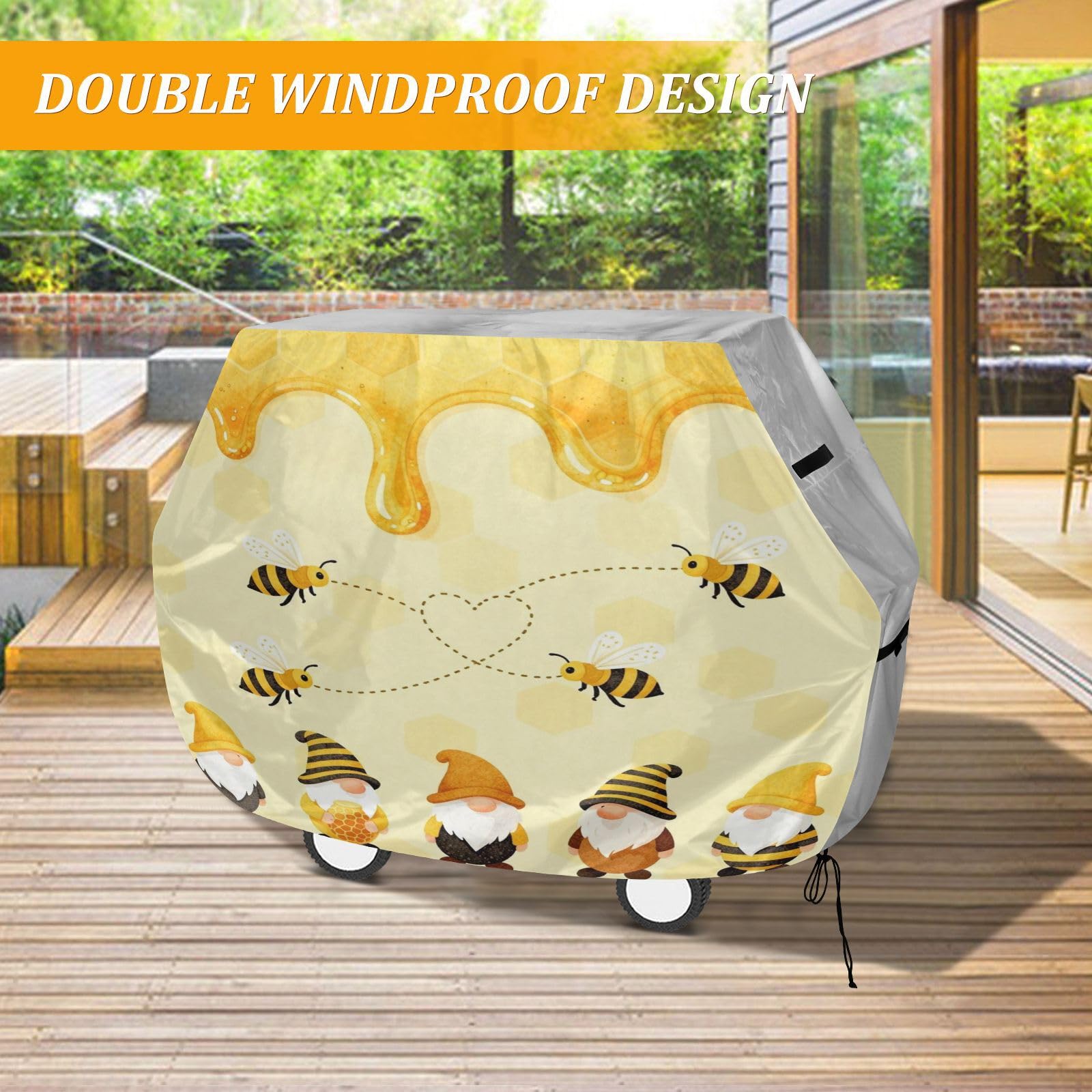 Copertura per barbecue 165 pollici resistente alla neve per barbecue all'aperto copertura carino gnomi divertente Halloween Bumble Bee gnomi