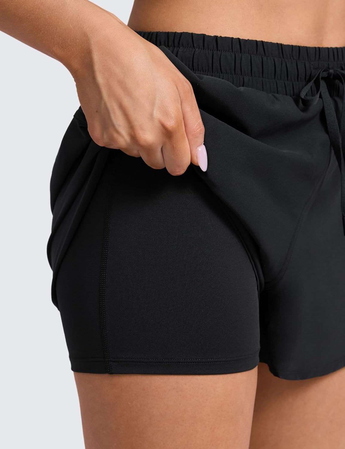 CRZ YOGA Drapey 2 in 1 Athletic Shorts for Women - High Waisted V Slit Casual Tennis Running with Pockets