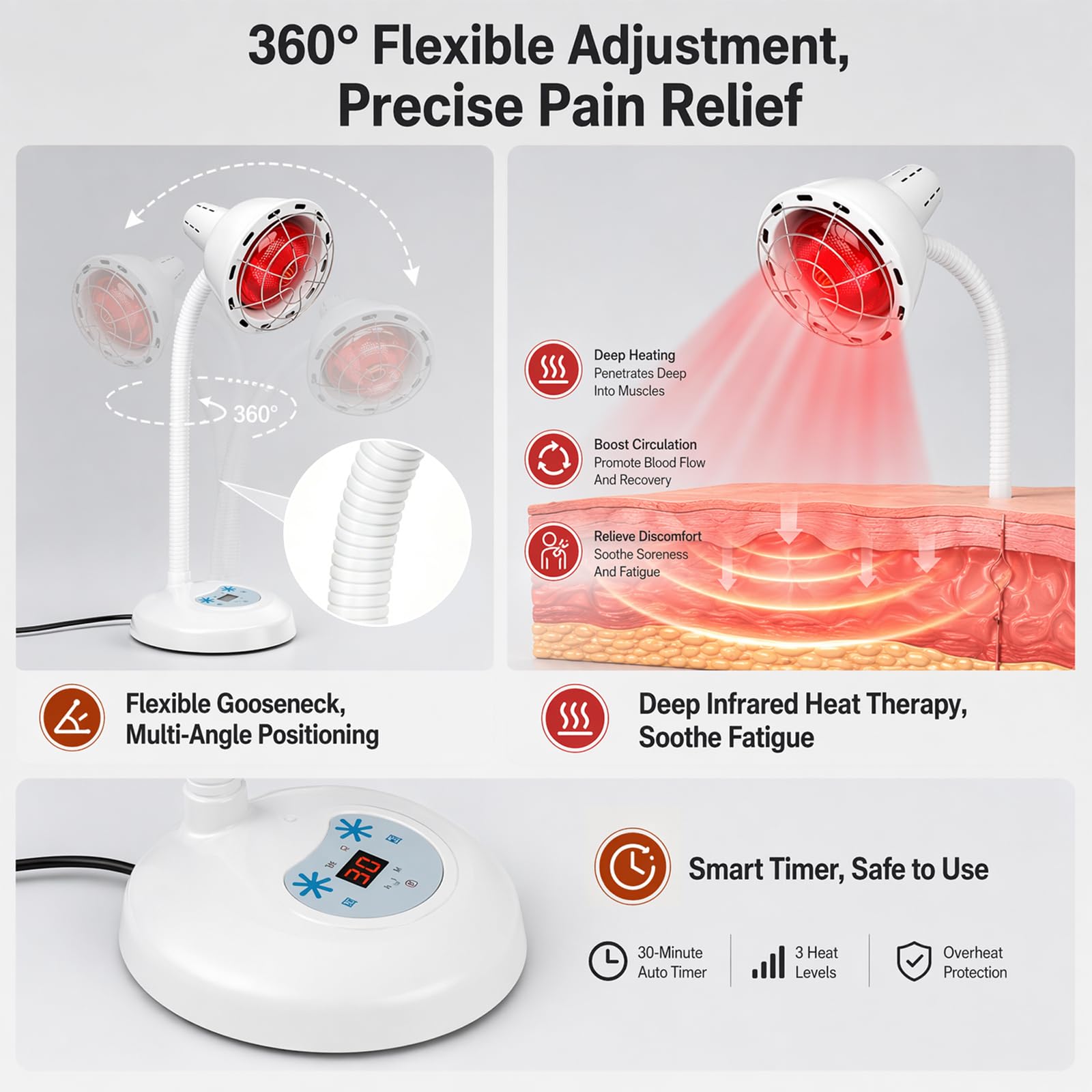 Infrarotlampe 275W mit Timer, Rotlichtlampe Wärmelampe