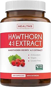 Hawthorn Berry Capsules (4 Month Supply) High Strength 4:1 Extract - Digestion &amp; Heart Health Supplements - Concentrated from 2660mg Hawthorn - Vegan, Non-GMO Hawthorne Supplement - 120 capsules