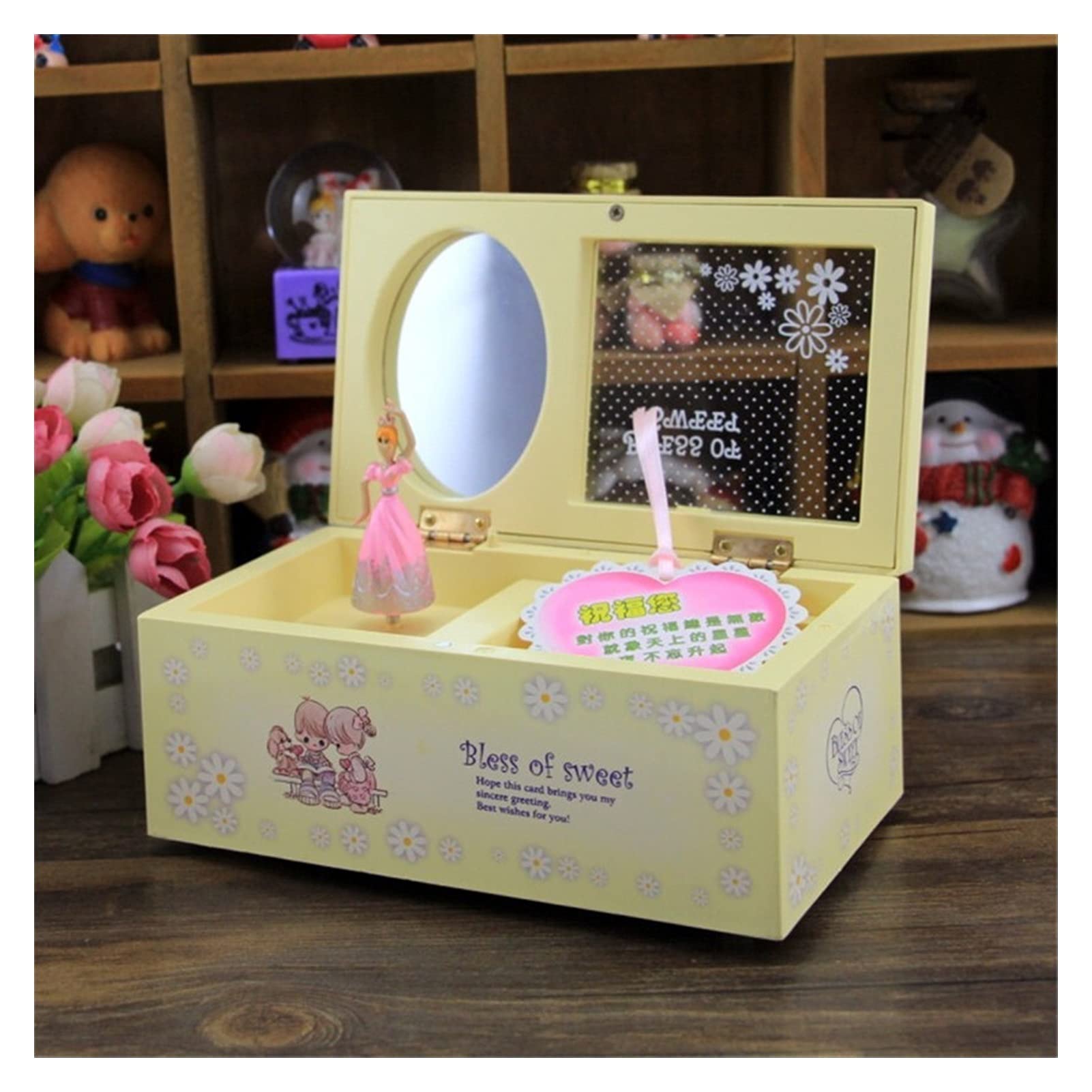 Caja de Musica Caja de música Bailarina giratoria Creativa Música Multifuncional Joyería Almacenamiento Transparente Cubierta Decoración Regalo Navidad(A)