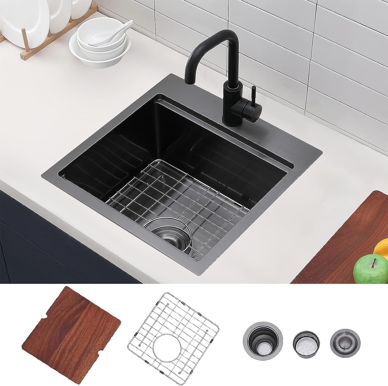 18×18 Inch Drop in Black Bar Sink, Top Mount 18 Inch Small Kitchen Sink ...