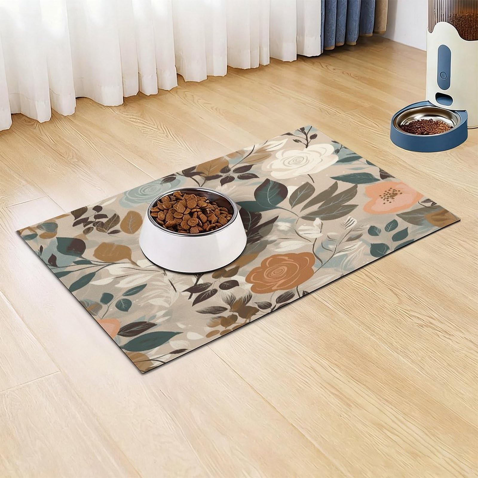 Tapis de nourriture pour chat à motif floral simple – Tapis d'alimentation antidérapant pour chien facile à nettoyer pour la nourriture et l'eau, tapis de gamelle pour chien et chat 43,2 x 76,2 cm