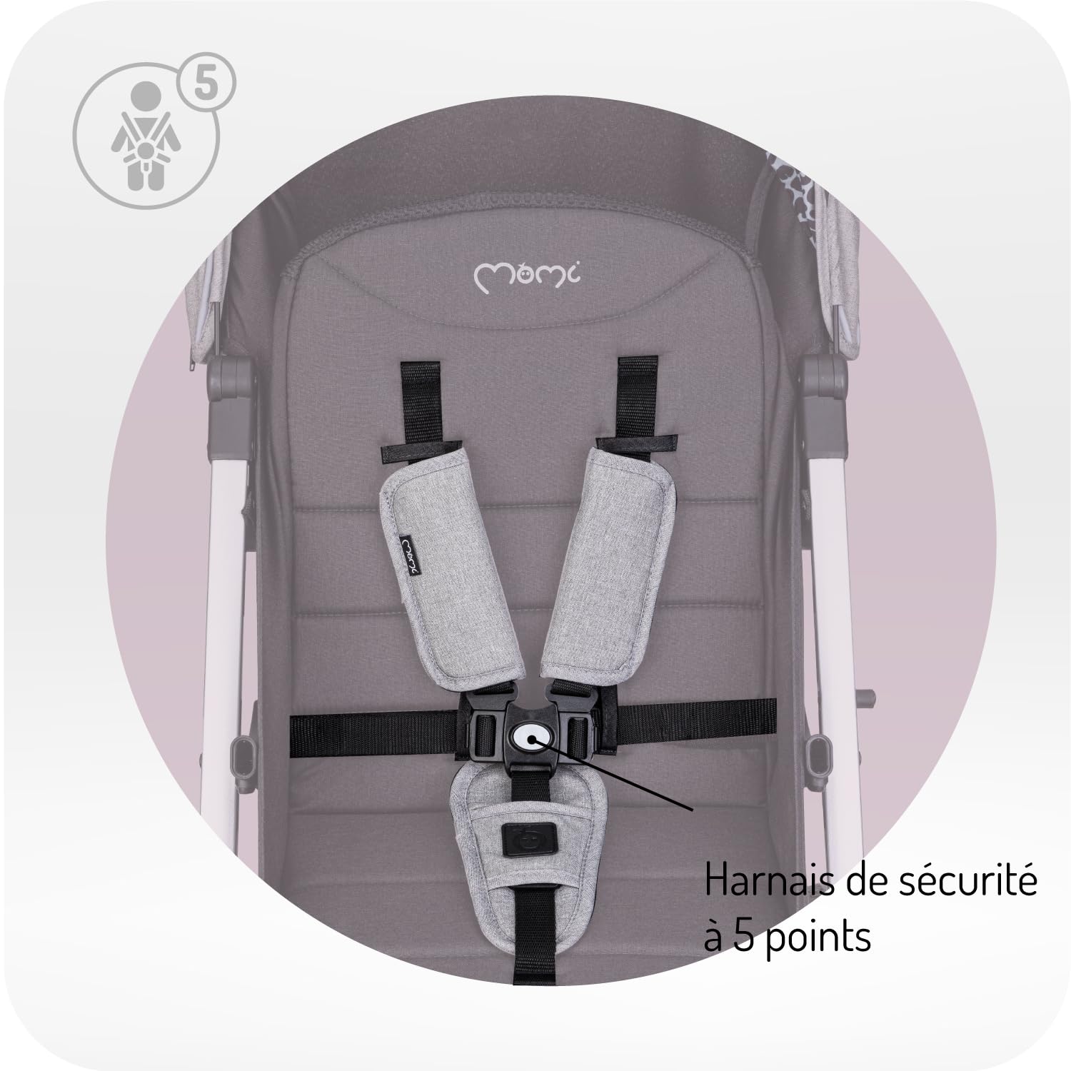 MoMi ESTELLE LIGHT PLUS Poussette à partir de 6 mois (jusqu'à 22 kg), poussette pliante avec harnais de sécurité 5 points, panier de courses avec fonction de dépliage, poignée télescopique de traction