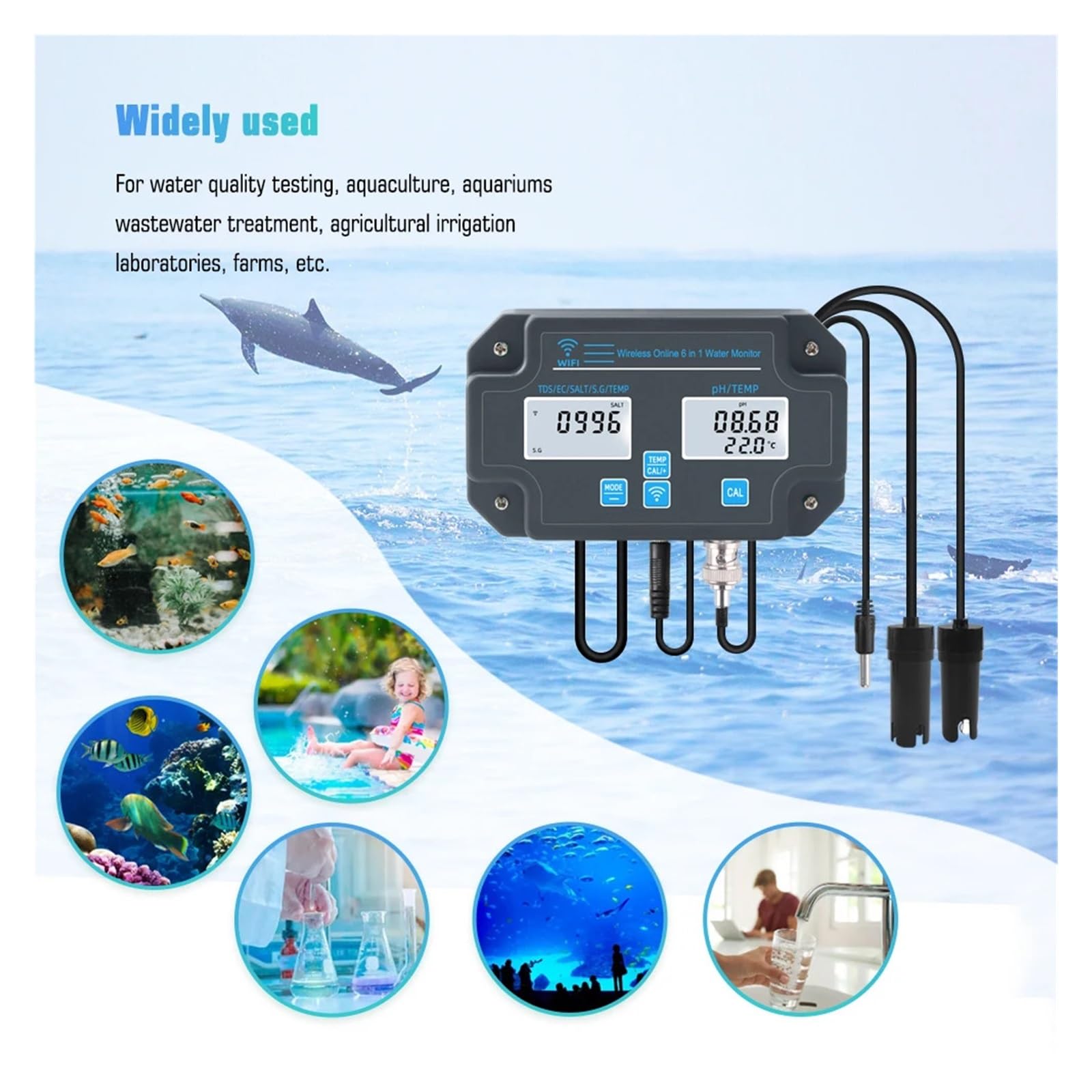 Smart WiFi Aquarium Meerwasser Salzgehalt Wasserqualität Meter PH EC TDS Salz Temp Datenlogger Tester Monitor for Aquarien