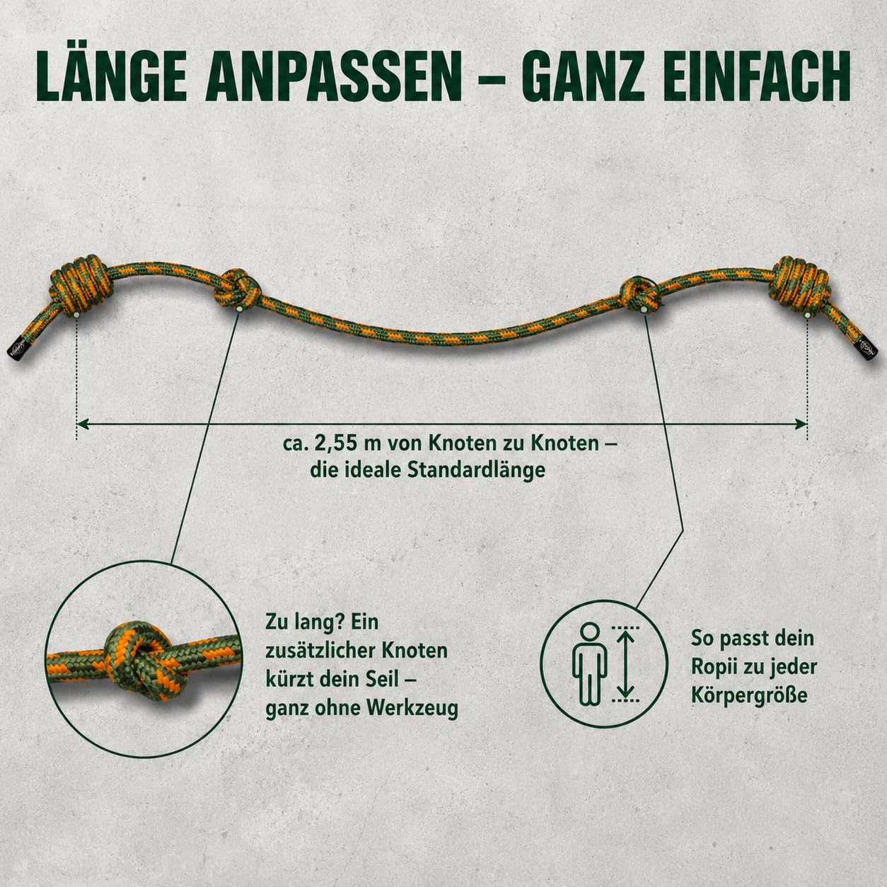 Ropii Rope Flow Seil | gewichtetes Flow Rope aus Soft-Polyester für Mobility, Koordination | handgeknotet | 3 Gewichte: ca. 380 g, 500 g, 1 kg | Designed in Berlin