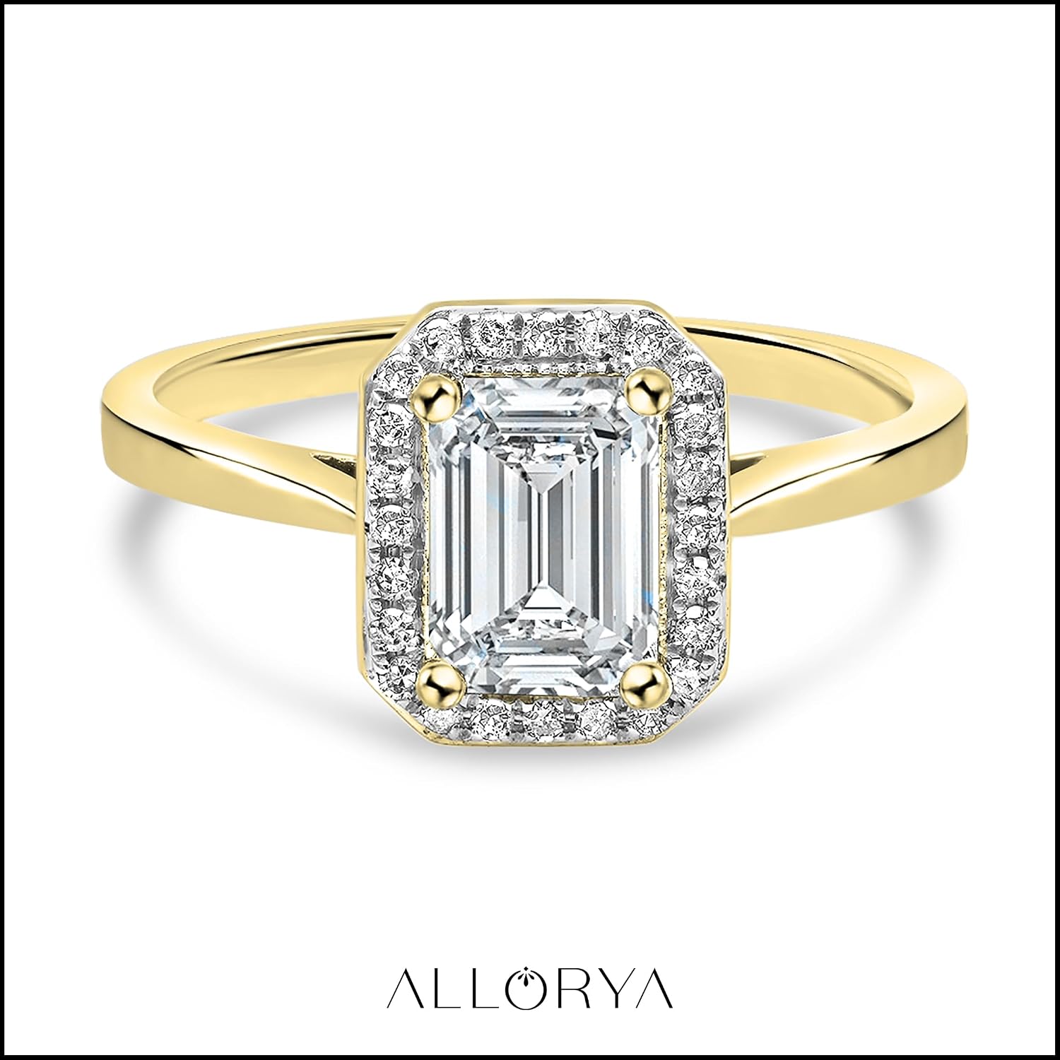 IGI Certified 18K Solid Gold Halo Engagement Ring for Women with 1.15 Carat (cttw) Emerald Cut (1.00 ct) & Round (0.15 ct) Lab Grown White Diamond