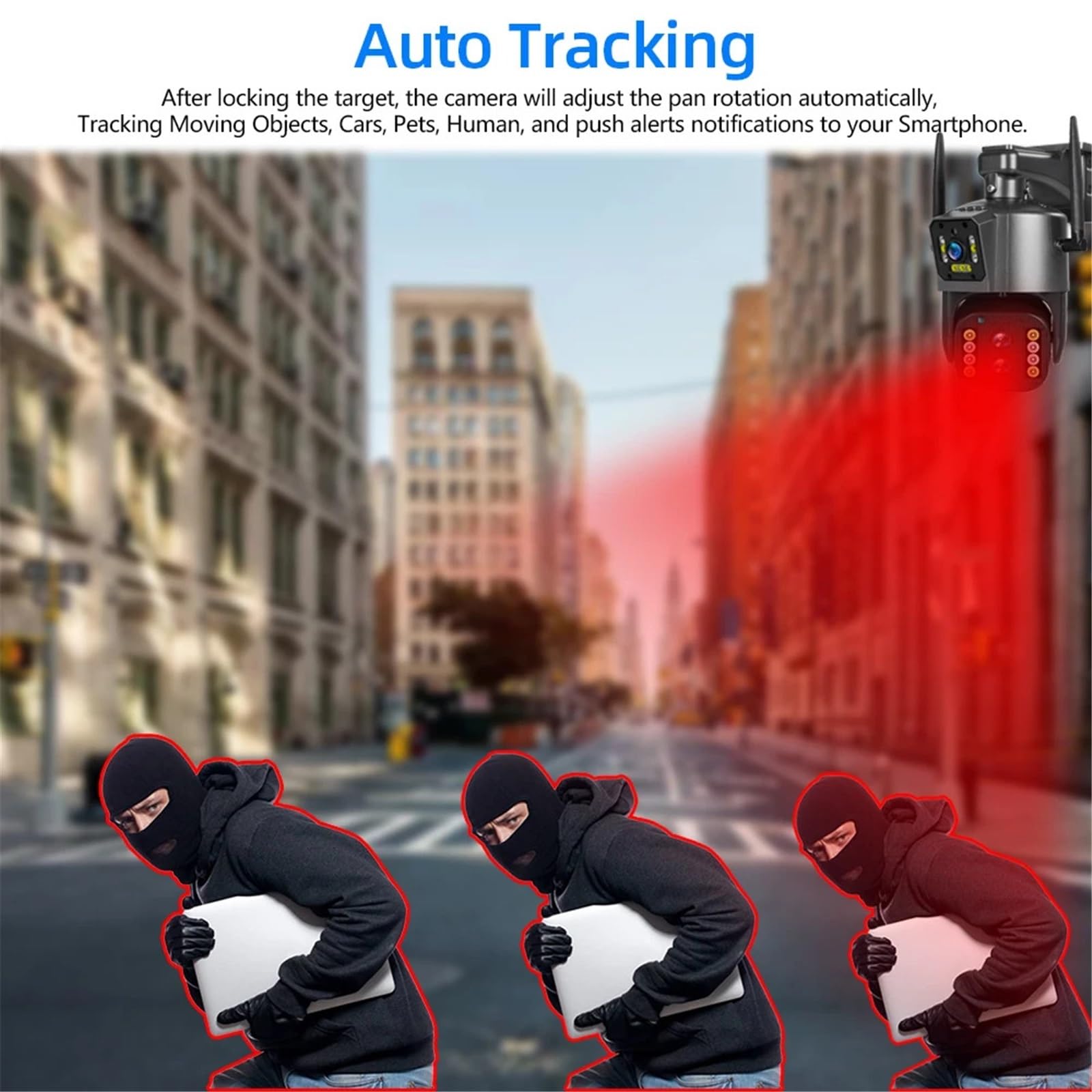 Telecamere di sicurezza, Telecamera WiFi a doppio schermo da 12 MP Zoom 10X esterno 6K di sorveglianza CCTV con tracciamento automatico a tre obiettivi for esseri umani(12MP Add 32G Card)
