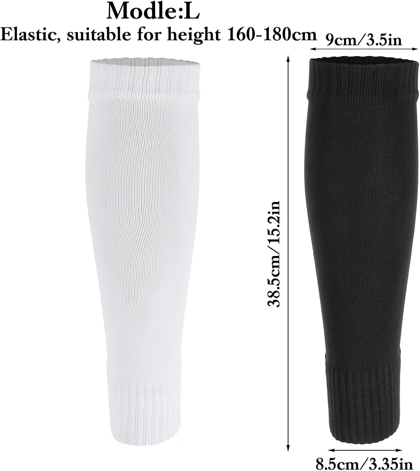 Soccer Leg Sleeves 4 Pairs Shin Guard Sleeves Pre Cut Soccer Sleeve Socks Universal Size Football Basketball Team Leg Sleeves for Youth Adults (White, Black) - Image 3