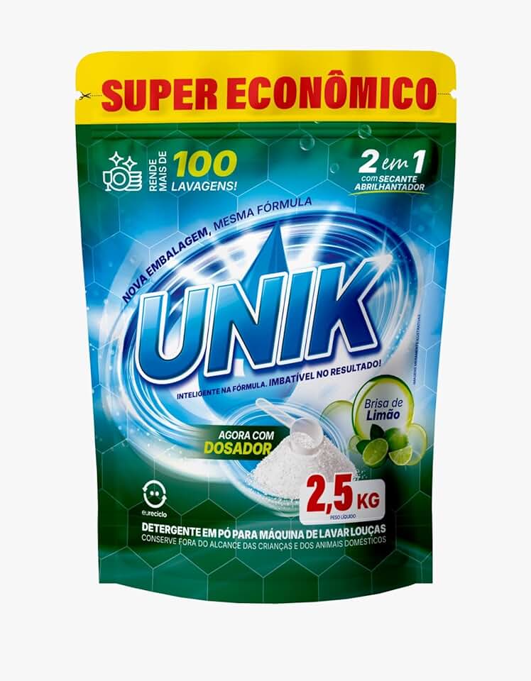 DETERGENTE PARA MÁQUINA DE LAVAR LOUÇAS UNIK 2,5Kg PACOTE ECONÔMICO E COM DOSADOR - RENDE + 100 LAVAGENS