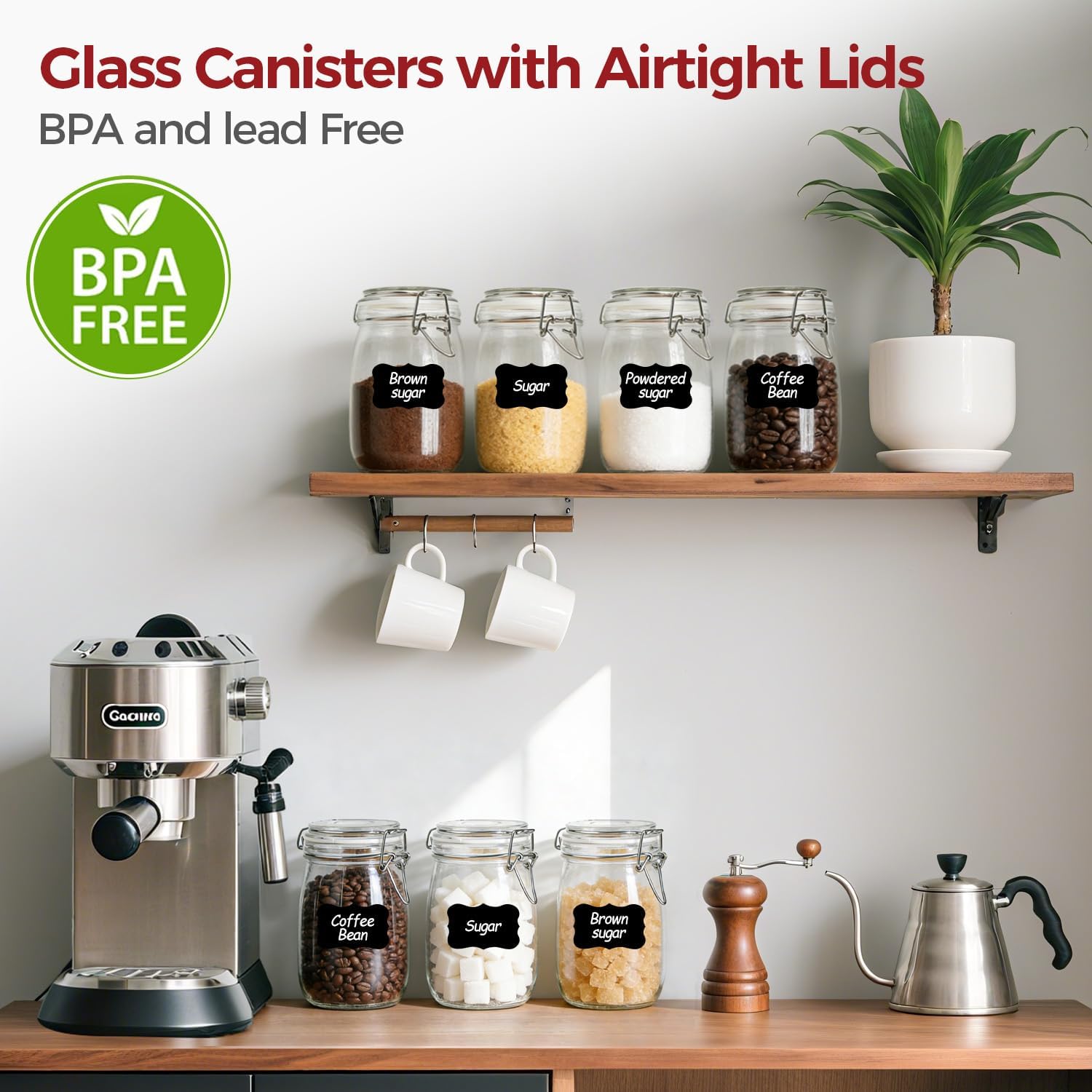 34oz 6 Pack Glass Jars with Airtight Lids - Round Food Storage Canisters for Pantry Organization, Ideal for Sugar, Cookies, Candy, Coffee, Nuts & Dry Goods | Thick Glass,BPA-Free - Image 4