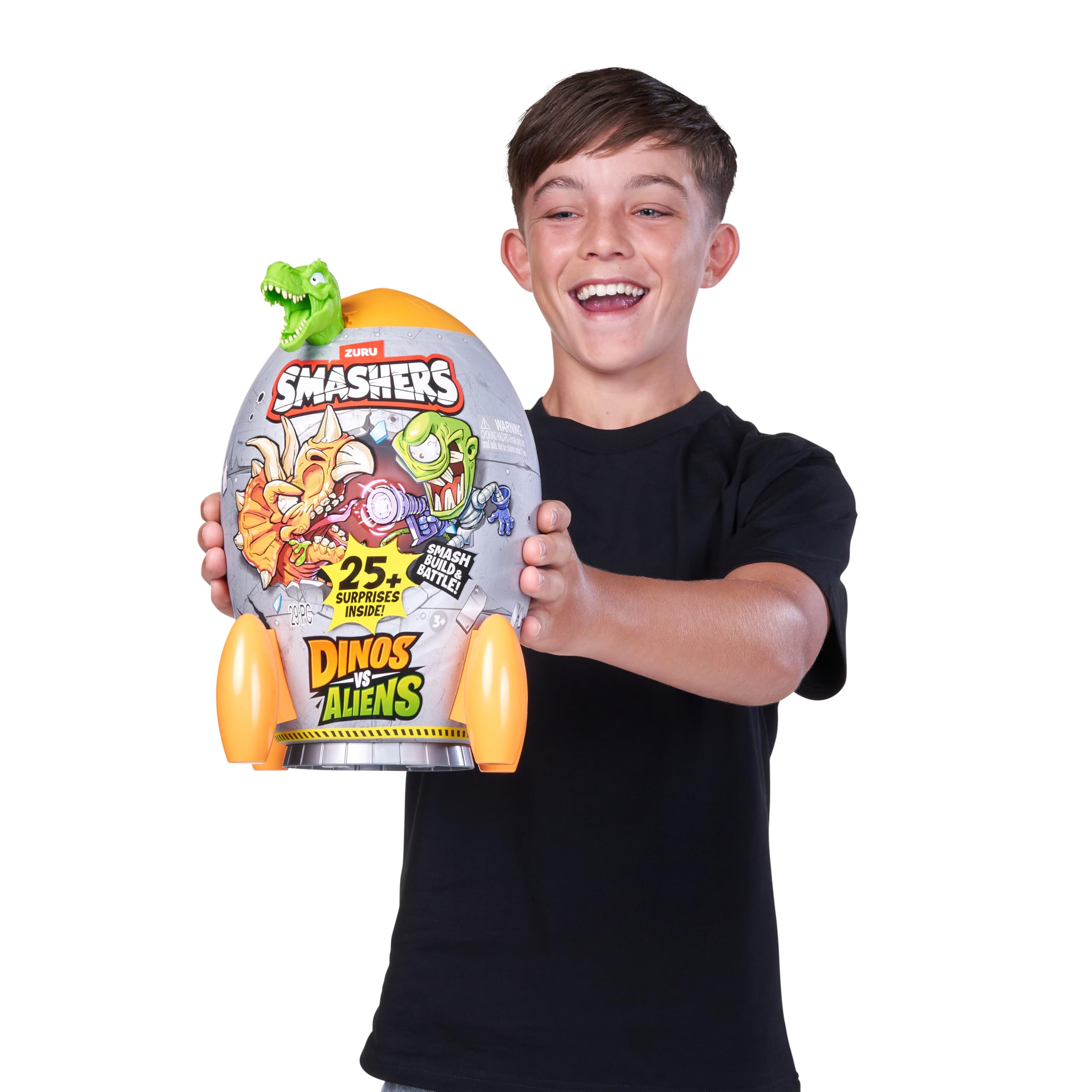 Smashers Dino vs Aliens Medium de ZURU, Huevo de Juguete aplastable para niños (Triceratops)