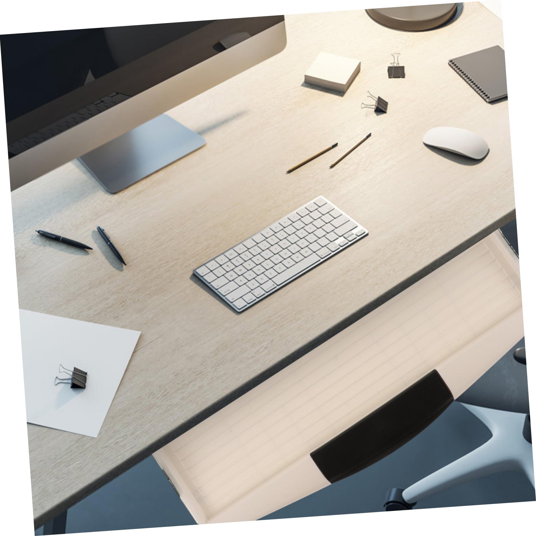 Bandeja ajustable para teclado debajo del escritorio, solución de almacenamiento deslizante con ángulo de inclinación que ahorra espacio, diseño de plástico ABS para oficina y hogar, perfecto para
